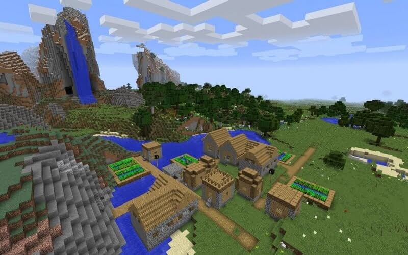 minecraft seed village waterfall flower forest