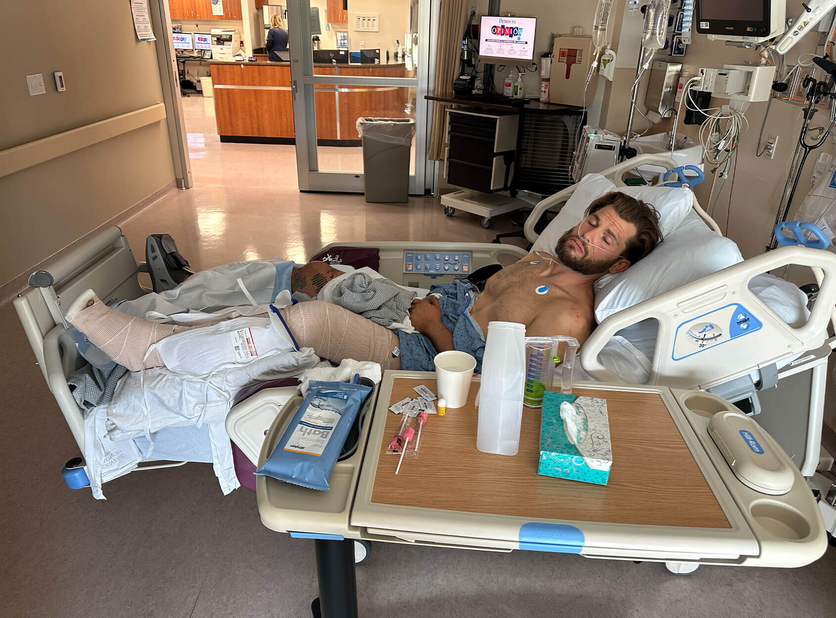 A Hunter recovering in the hospital from a UTV wreck.